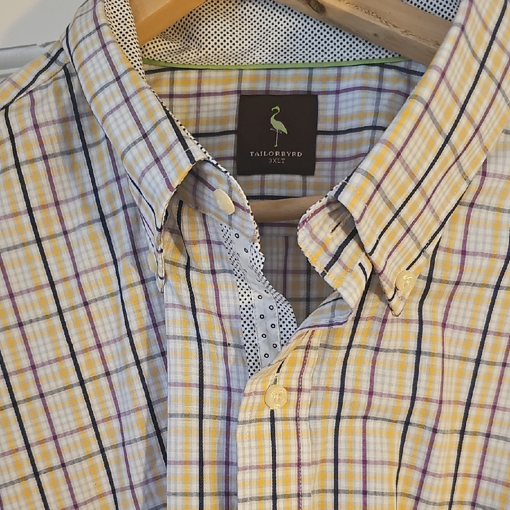 Tailorbyrd Casual Button Down Yellow and Purple Shirt 3XLT